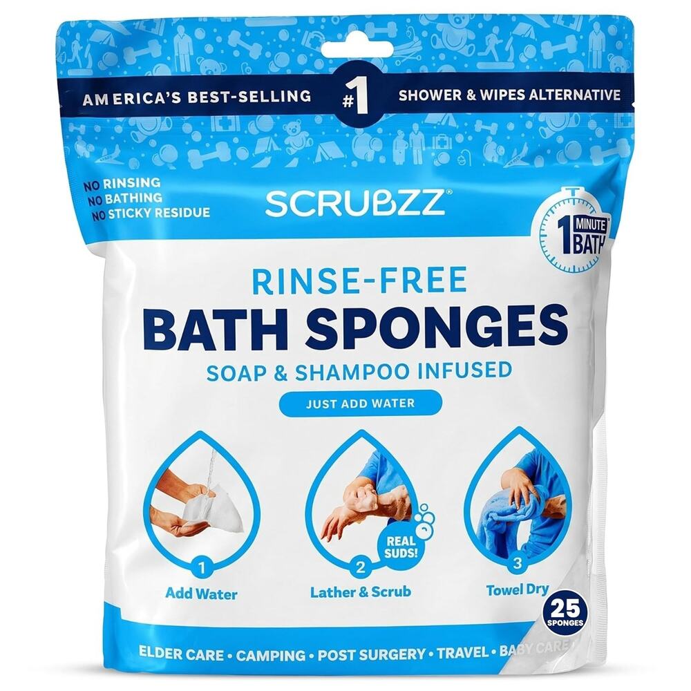 Scrubzz Disposable Rinse Free Bathing Wipes - 25 Pack All-in-1 Single Use Shower
